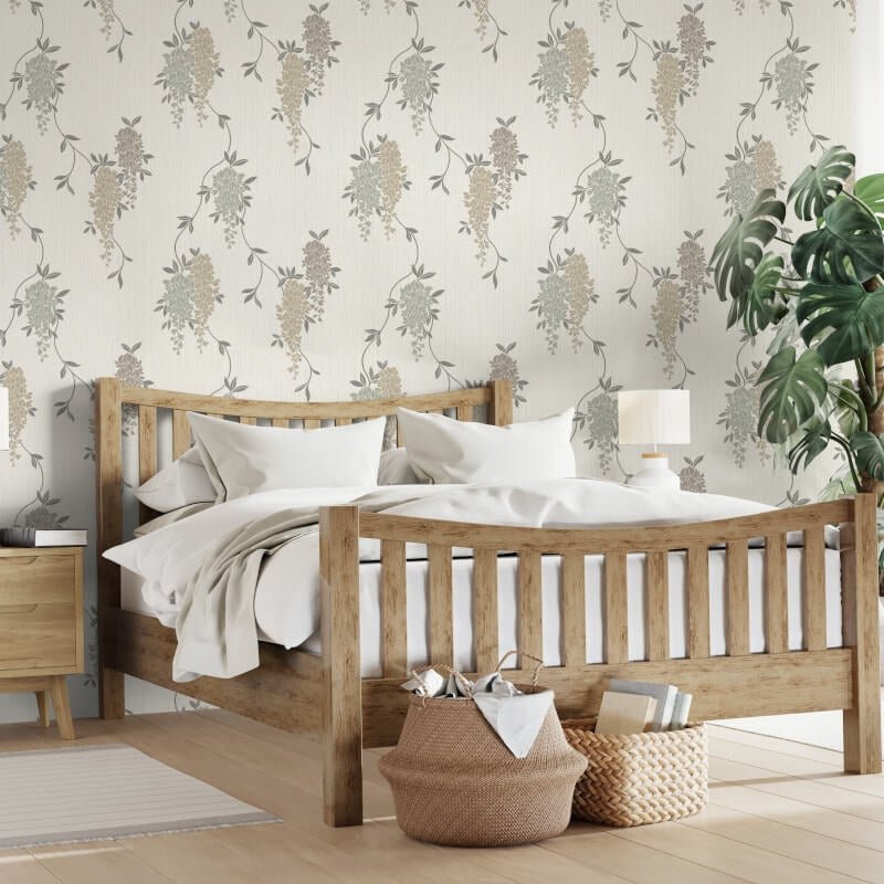 Wisteria Floral Metallic Wallpaper - Neutral - Fine Décor - FD43673Wallpaper199
