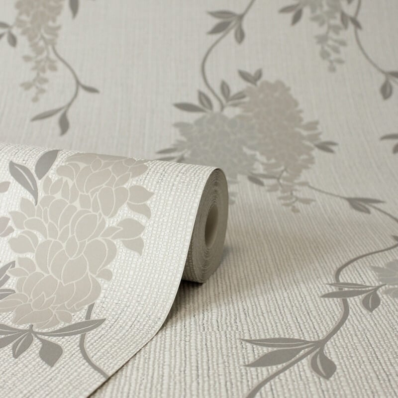 Wisteria Floral Metallic Wallpaper - Neutral - Fine Décor - FD43673Wallpaper199