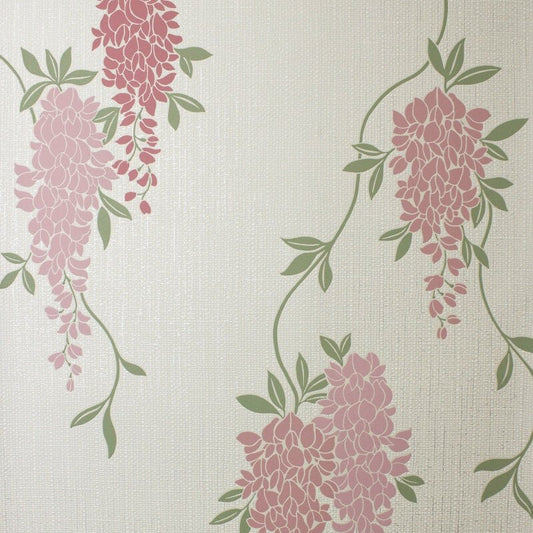 Wisteria Floral Metallic Wallpaper - Pink - Fine Décor - FD43671Wallpaper199