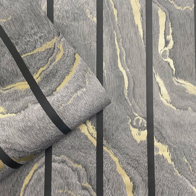 Woodgrain Panel Metallic Wallpaper - Charcoal/Gold - Muriva - 193503Wallpaper199