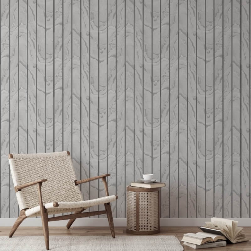 Woodgrain Panel Metallic Wallpaper - Silver - Muriva - 193502Wallpaper199