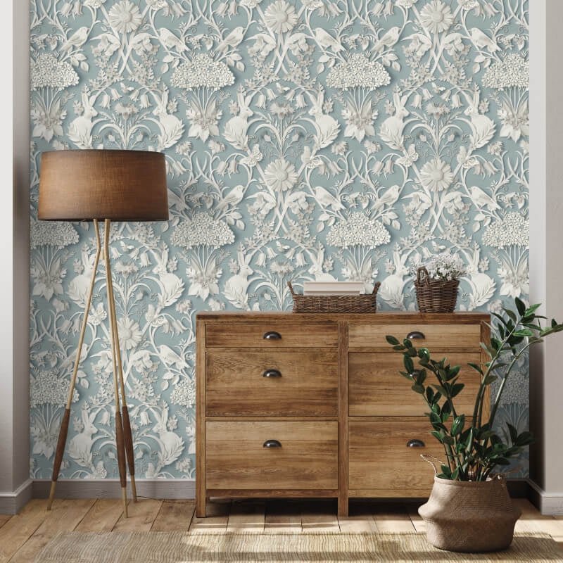 Woodland 3D Effect Wallpaper - Blue - Fine Décor - FD43605Wallpaper199