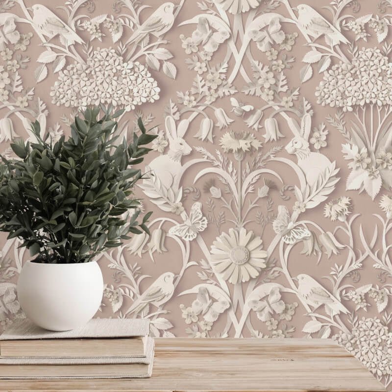 Woodland 3D Effect Wallpaper - Pink - Fine Décor - FD43607Wallpaper199