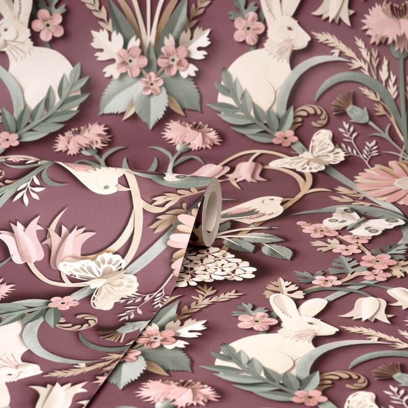Woodland 3D Effect Wallpaper - Plum - Fine Décor - FD42949Wallpaper199