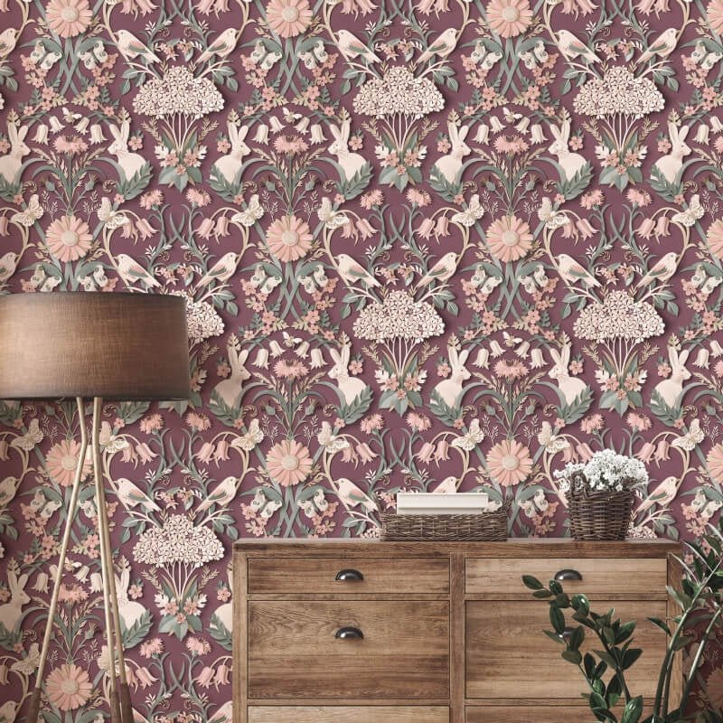 Woodland 3D Effect Wallpaper - Plum - Fine Décor - FD42949Wallpaper199