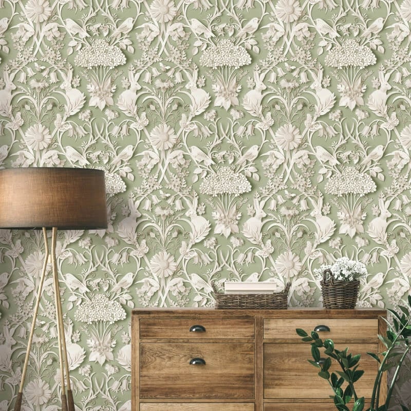 Woodland 3D Effect Wallpaper - Sage - Fine Décor - FD42951Wallpaper199