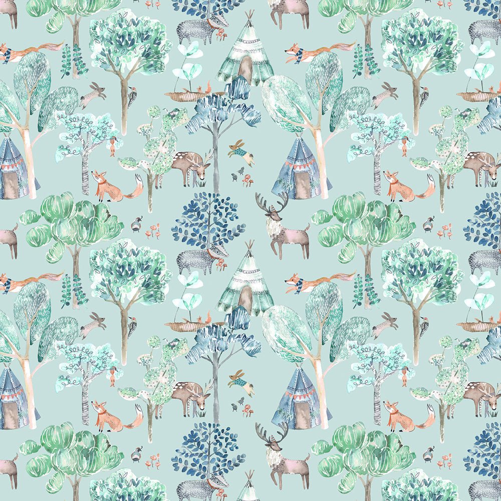 Woodland Adventures Wallpaper - Aqua - Voyage Maison - WOODLAN/WPO/AQUWallpaper199