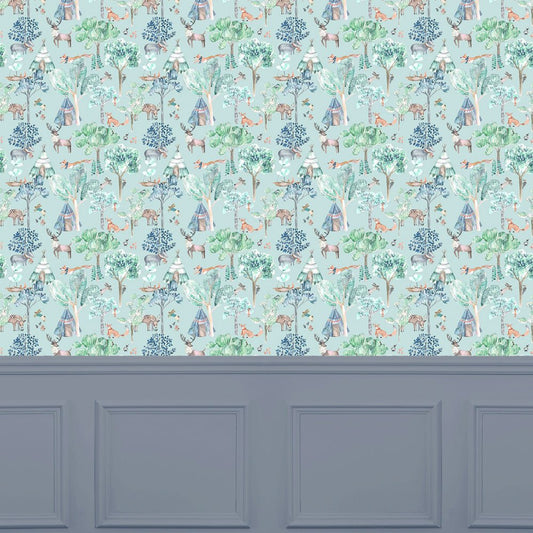 Woodland Adventures Wallpaper - Aqua - Voyage Maison - WOODLAN/WPO/AQUWallpaper199
