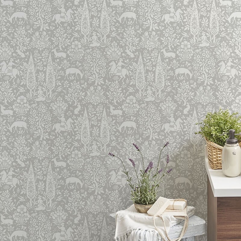 Woodland Floral Wallpaper - Grey - Crown - M1168Wallpaper199