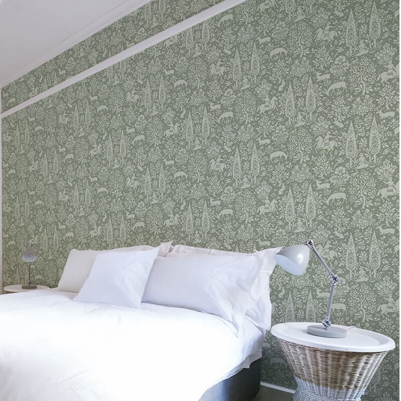 Woodland Floral Wallpaper - Sage Green - Crown - M1167Wallpaper199