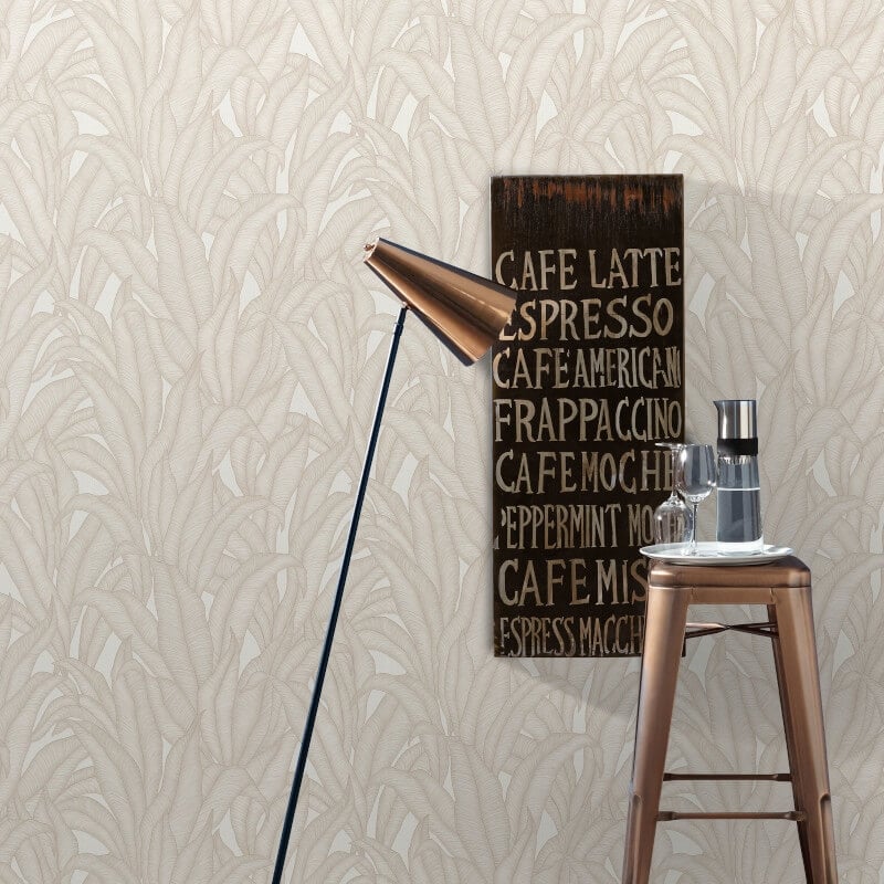 Zanzibar Leaf Metallic Wallpaper - Beige - Erismann - 10371 - 26Wallpaper199