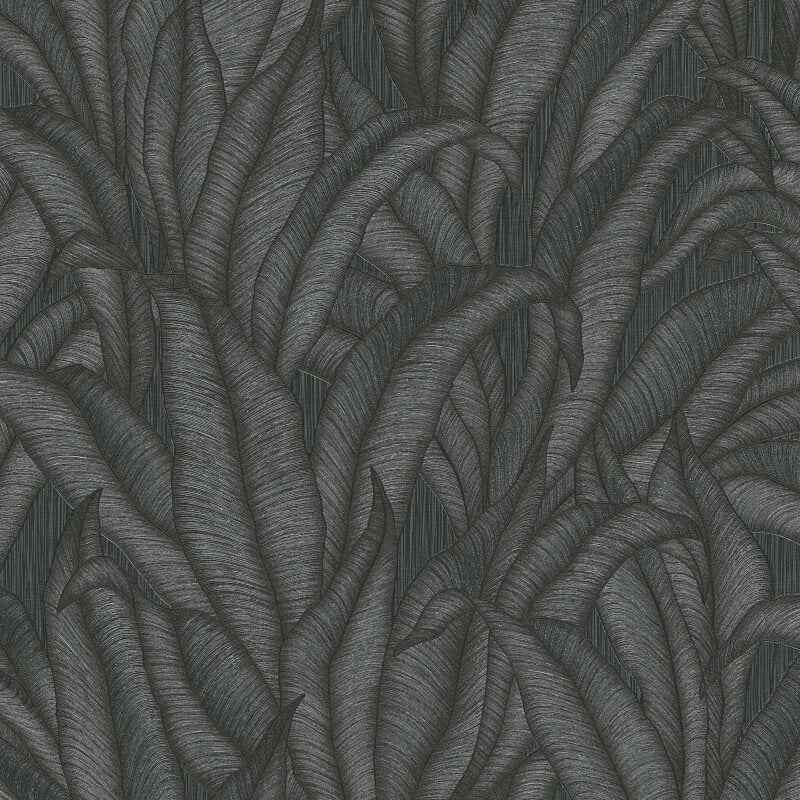 Zanzibar Leaf Metallic Wallpaper - Black - Erismann - 10371 - 15Wallpaper199