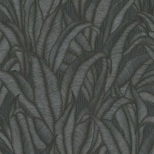 Zanzibar Leaf Metallic Wallpaper - Black - Erismann - 10371 - 15Wallpaper199