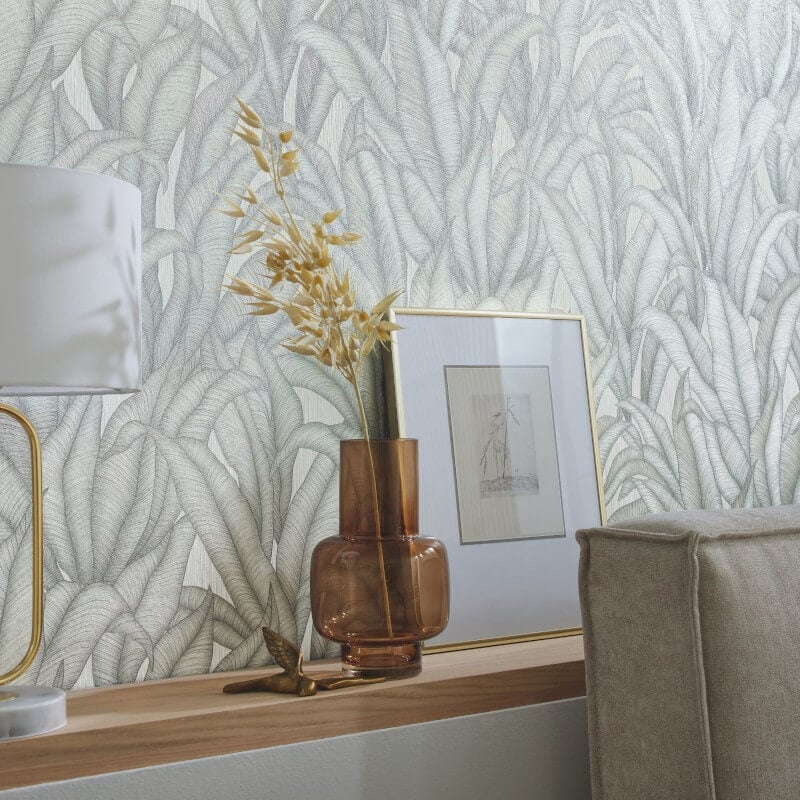 Zanzibar Leaf Metallic Wallpaper - Light Grey - Erismann - 10371 - 31Wallpaper199
