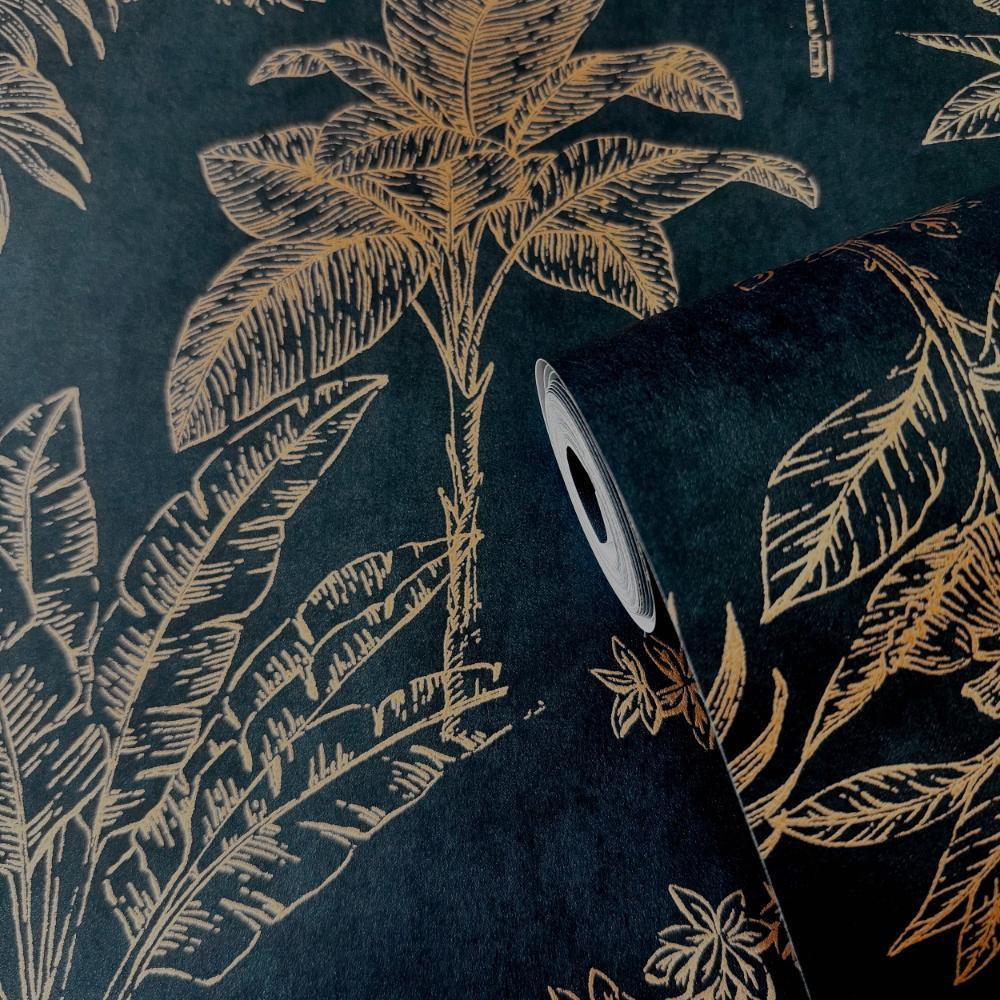 Zen Floating Foliage Wallpaper - Rose Gold / Blue - Galerie - DWP0361 - 08Wallpaper199