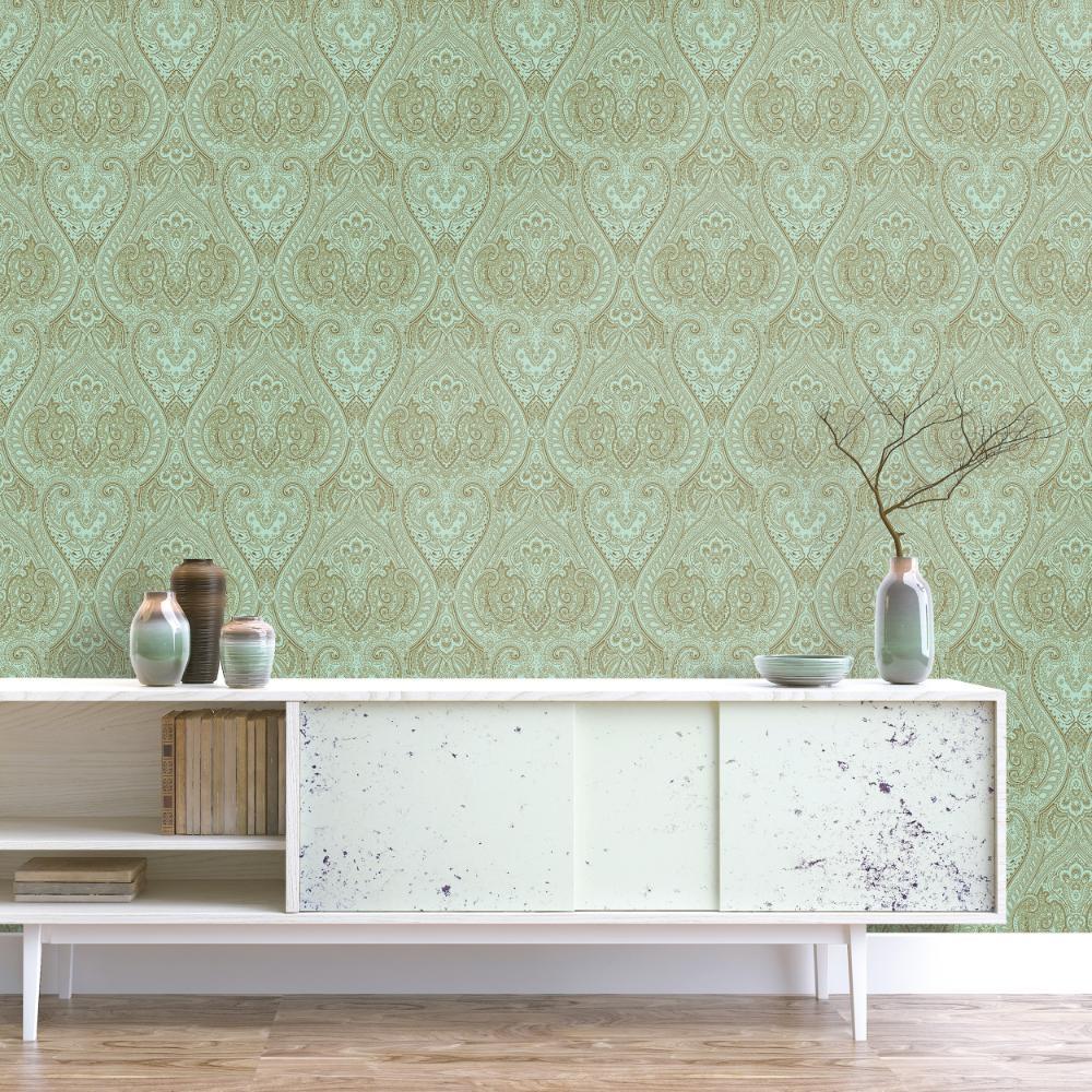 Zen Lace Wallpaper - Green / Rose Gold - Galerie - AM22002 - 4Wallpaper199